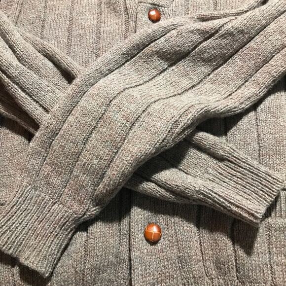 Northern Isles wool leather button up cardigan XL made in USA vintage unisex - Picture 9 of 10